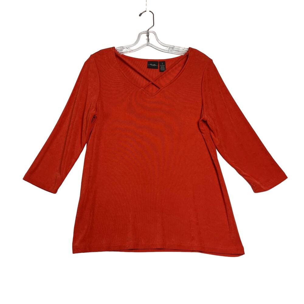 Chicos Travelers 3/4 Sleeve Pullover Top Orange Women 1 Medium Wrinkle Resistant